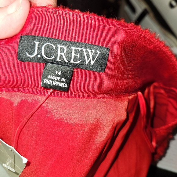 JCrew Red Tweed Mini Skirt Size 14 Pockets Gold Buttons Bv900 Old Money Twee Nwt - Picture 5 of 9